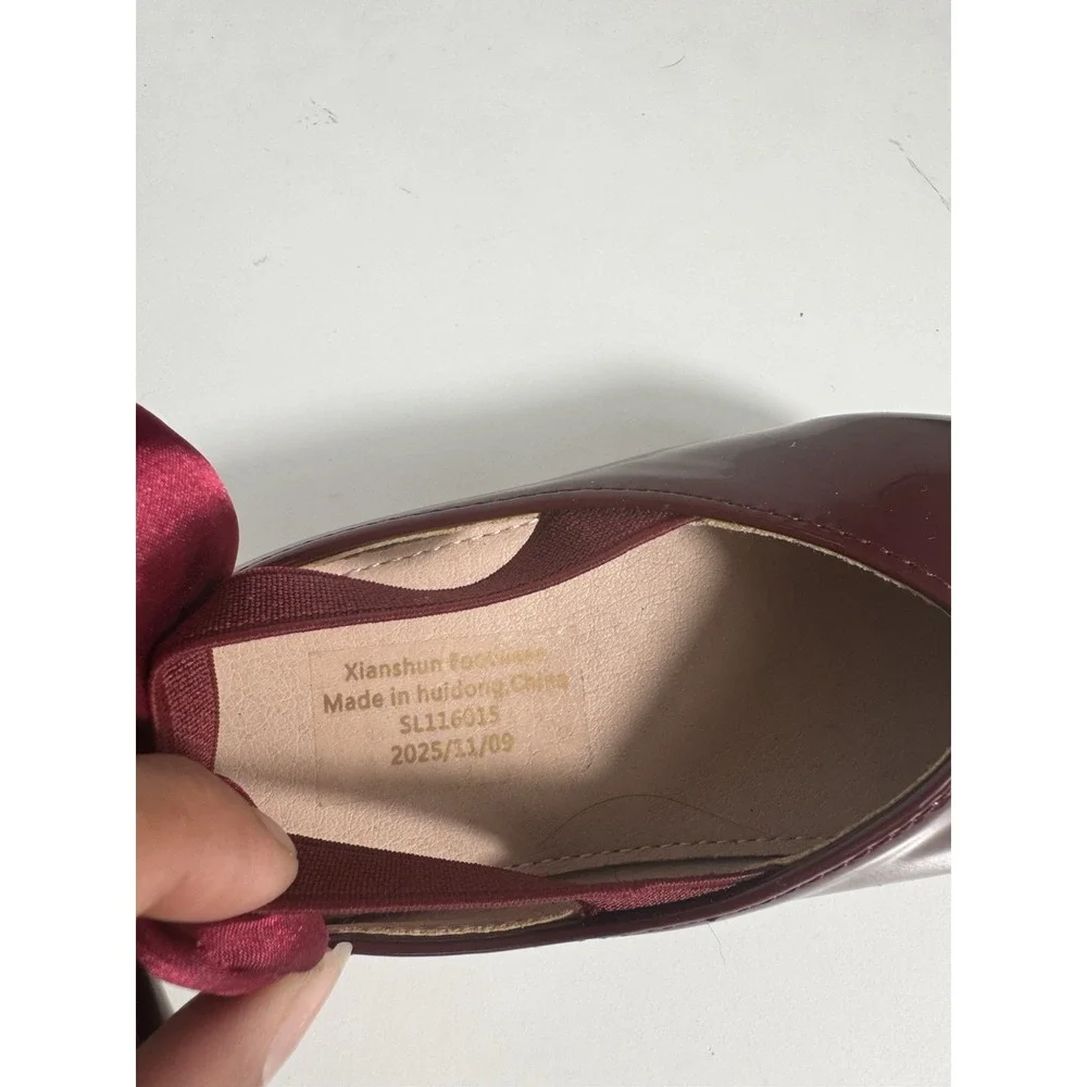 SHEIN burgundy Baby Toddler Girl Shoes Glossy Pattern Finish Bow Detail Sz 25
